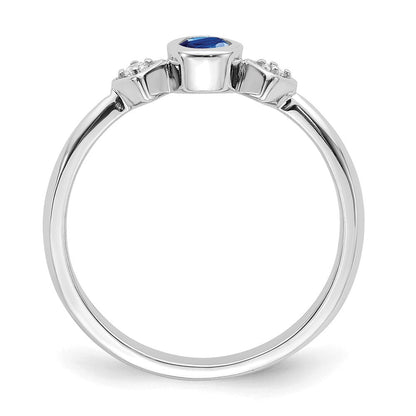 14K Weißgold Ring mit ovalem Saphir in Zargenfassung und echten Diamanten