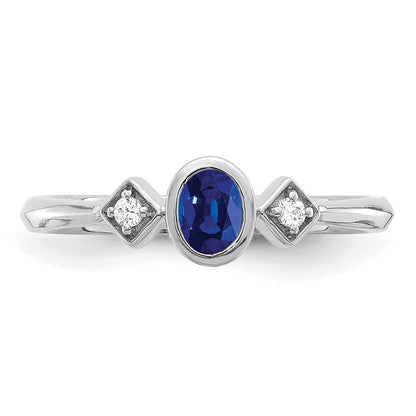 14K Weißgold Ring mit ovalem Saphir in Zargenfassung und echten Diamanten