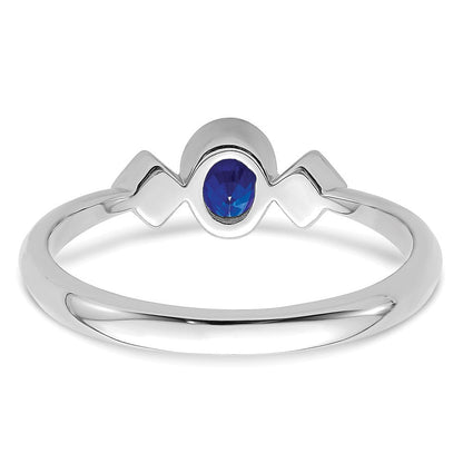 14K Weißgold Ring mit ovalem Saphir in Zargenfassung und echten Diamanten