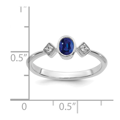 14K Weißgold Ring mit ovalem Saphir in Zargenfassung und echten Diamanten