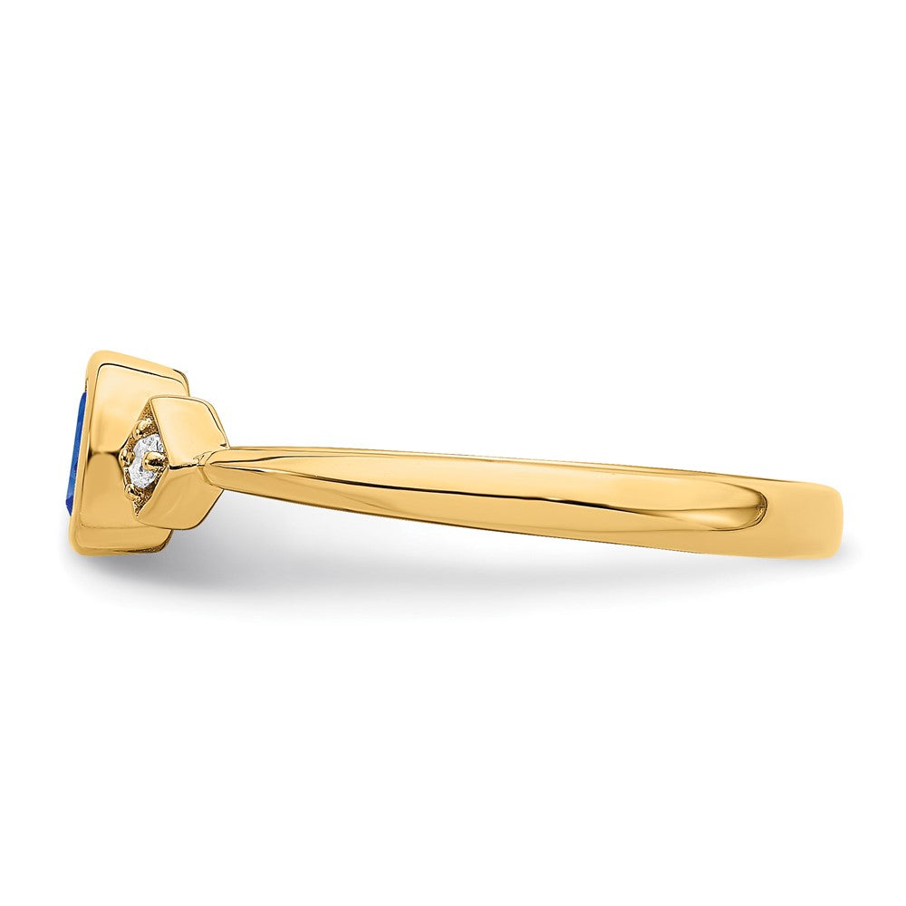 14K Gelbgold Ring mit Saphir im Ovalschliff in Zargenfassung und echten Diamanten