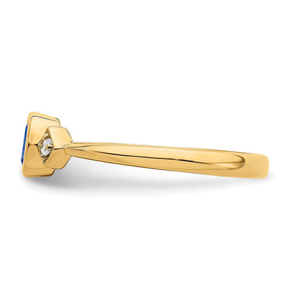 14K Gelbgold Ring mit Saphir im Ovalschliff in Zargenfassung und echten Diamanten