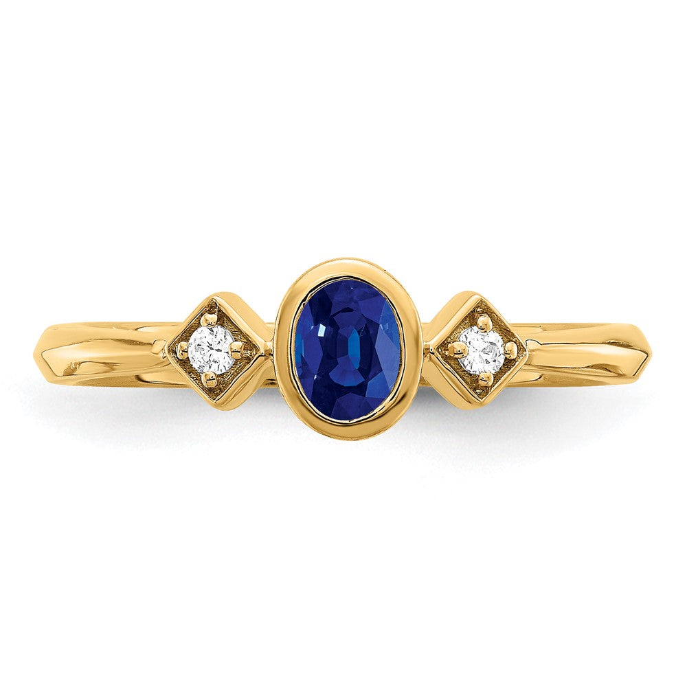 14K Gelbgold Ring mit Saphir im Ovalschliff in Zargenfassung und echten Diamanten