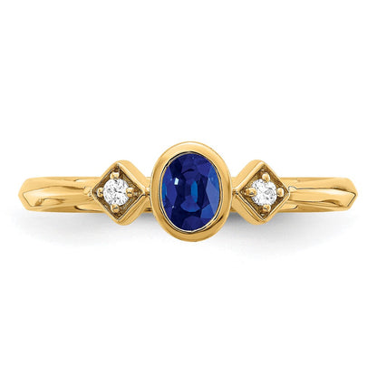 14K Gelbgold Ring mit Saphir im Ovalschliff in Zargenfassung und echten Diamanten