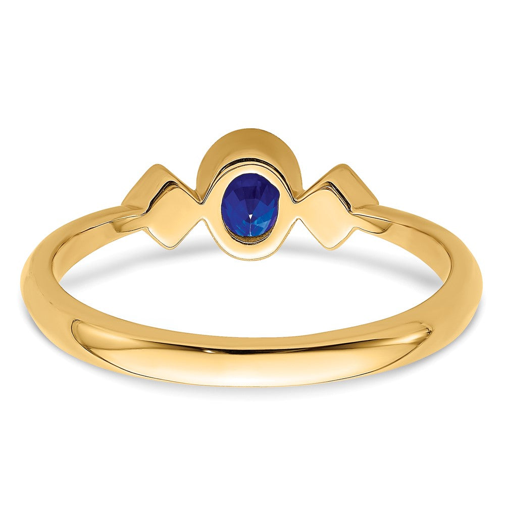 14K Gelbgold Ring mit Saphir im Ovalschliff in Zargenfassung und echten Diamanten