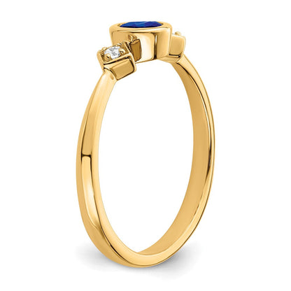 14K Gelbgold Ring mit Saphir im Ovalschliff in Zargenfassung und echten Diamanten