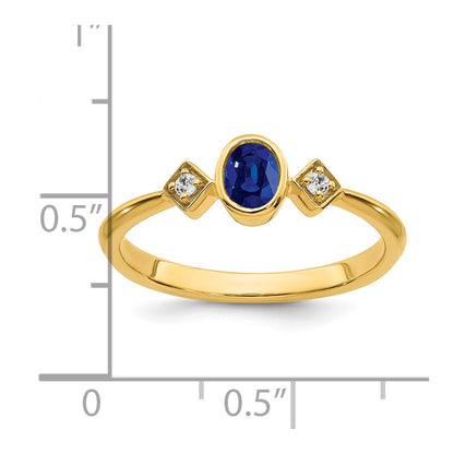 14K Gelbgold Ring mit Saphir im Ovalschliff in Zargenfassung und echten Diamanten