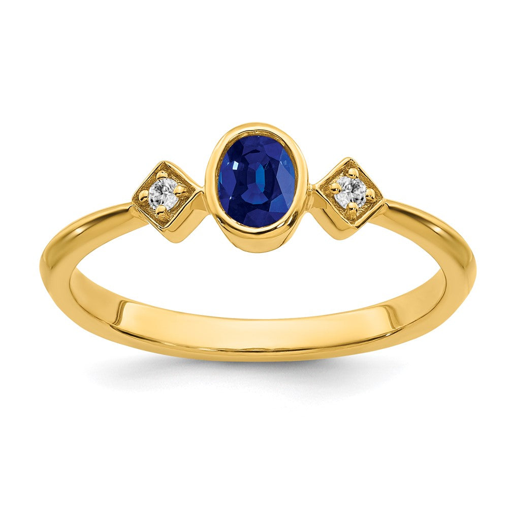 14K Gelbgold Ring mit Saphir im Ovalschliff in Zargenfassung und echten Diamanten