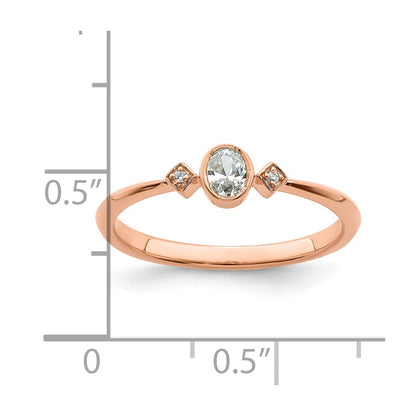 14K Roségold Petite 3 Stein 1/15 Karat Oval Diamant Komplett Versprechen/ Verlobungsring