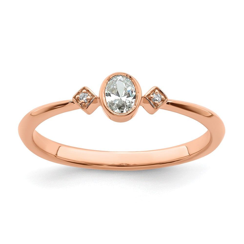 14K Roségold Petite 3 Stein 1/15 Karat Oval Diamant Komplett Versprechen/ Verlobungsring
