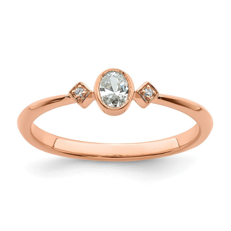 14K Roségold Petite 3 Stein 1/15 Karat Oval Diamant Komplett Versprechen/ Verlobungsring