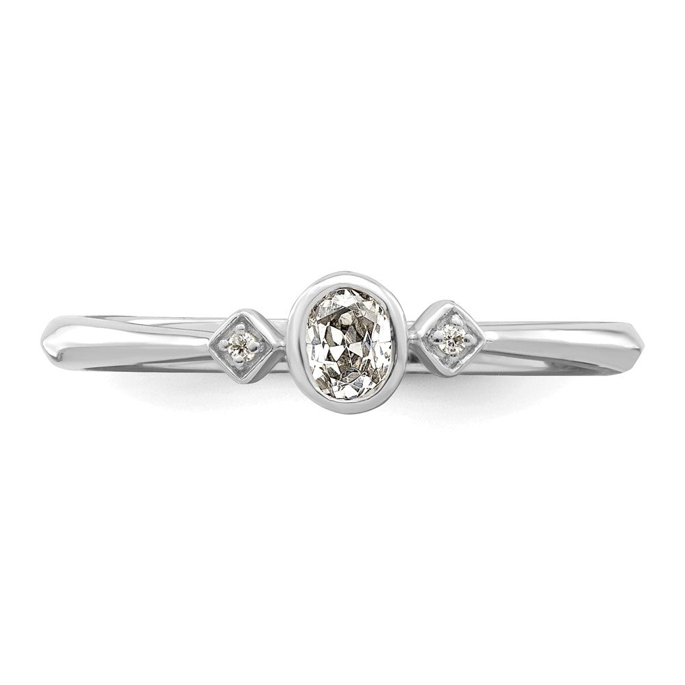 14K Weißgold Petite 3-stone 1/15 Karat Oval Diamant Komplett Versprechen/ Verlobungsring