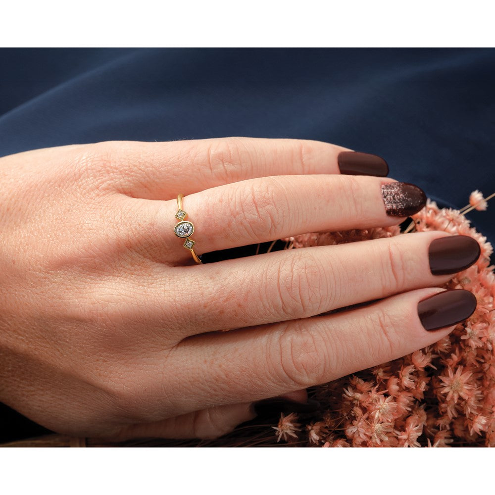 14K Gelbgold Petite 3-stone 1/15 Karat Oval Diamant Komplett Versprechen/ Verlobungsring