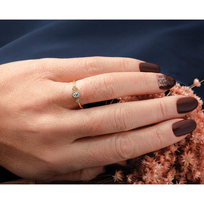 14K Gelbgold Petite 3-stone 1/15 Karat Oval Diamant Komplett Versprechen/ Verlobungsring