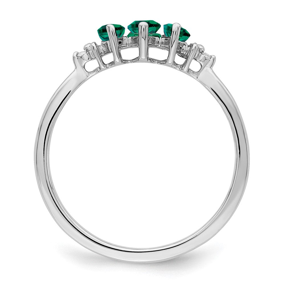 14K Weißgold Ring mit Marquise-Smaragd (synthetisch) und echten Diamanten im 3-Stein-Design