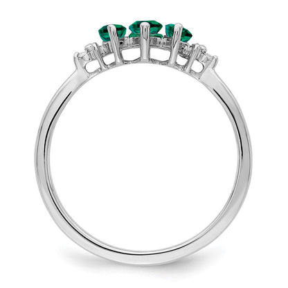 14K Weißgold Ring mit Marquise-Smaragd (synthetisch) und echten Diamanten im 3-Stein-Design