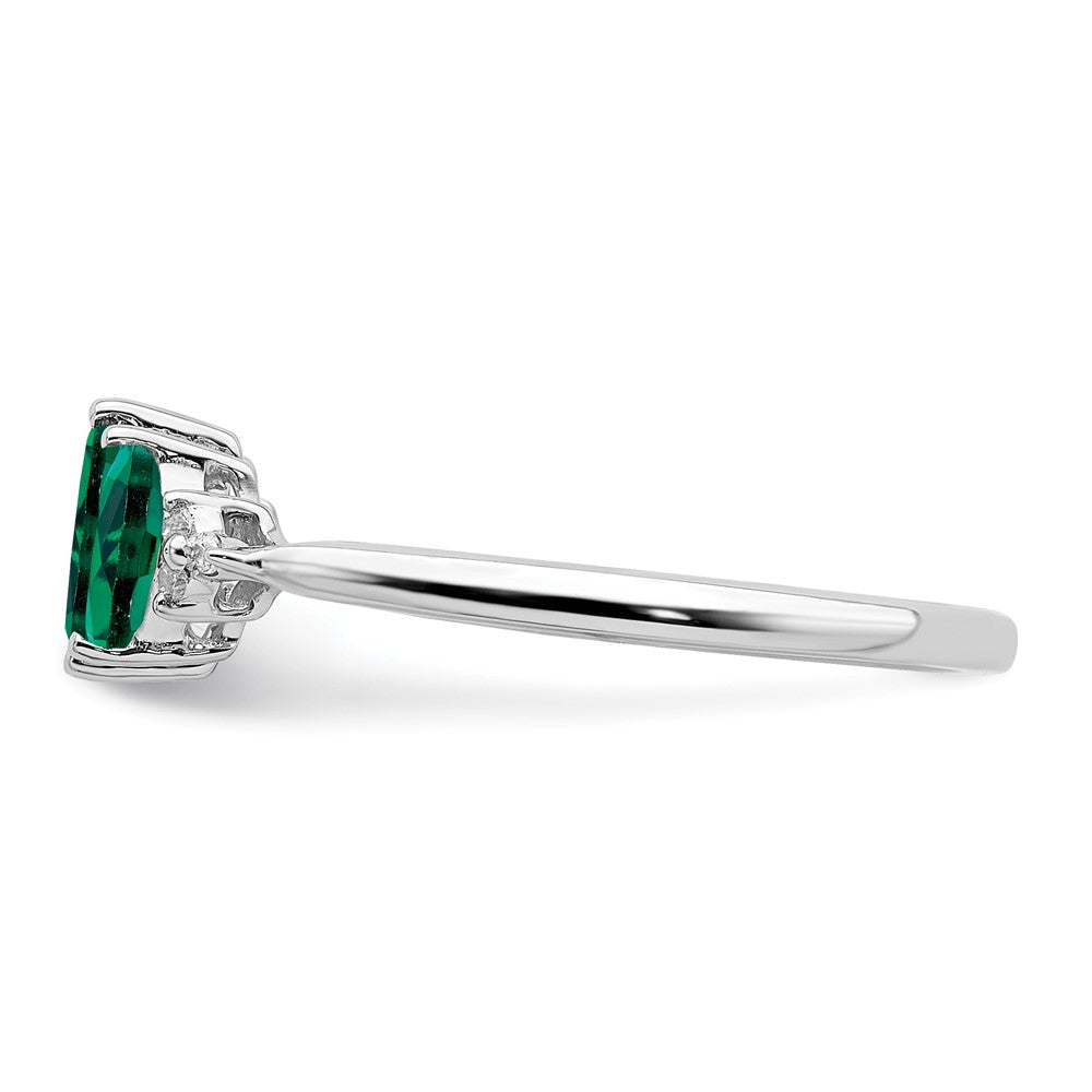 14K Weißgold Ring mit Marquise-Smaragd (synthetisch) und echten Diamanten im 3-Stein-Design