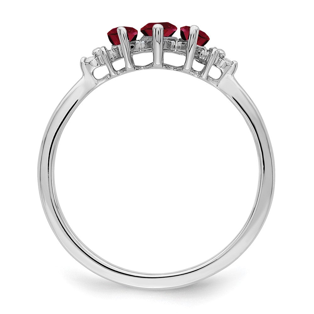 14K Weißgold Ring mit Marquise-Rubin (synthetisch) und echten Diamanten im 3-Stein-Design