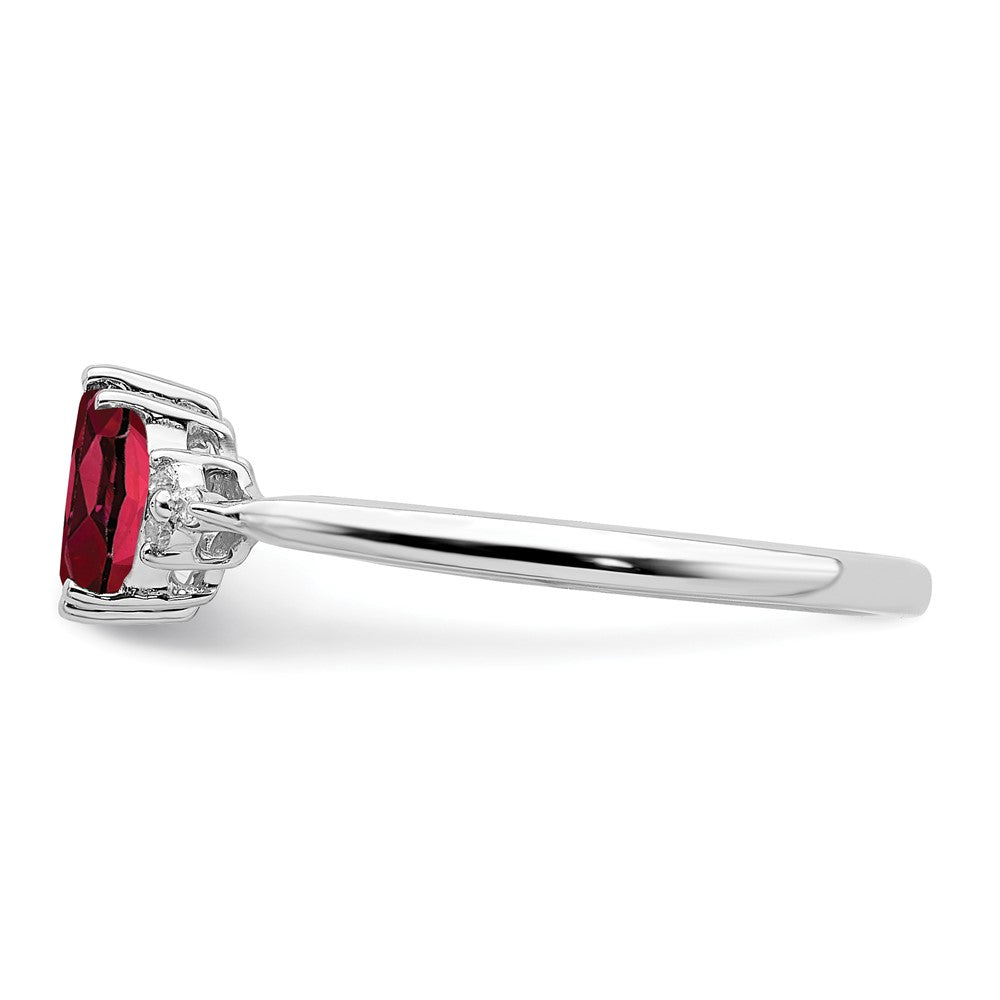 14K Weißgold Ring mit Marquise-Rubin (synthetisch) und echten Diamanten im 3-Stein-Design
