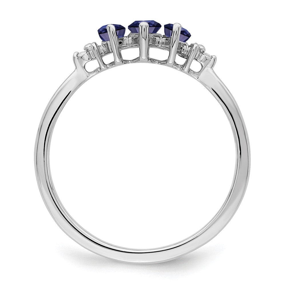 14K Weißgold Ring mit Marquise-Saphir (synthetisch) und echten Diamanten, 3-Steine
