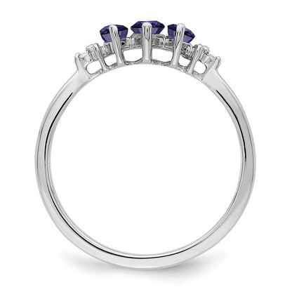 14K Weißgold Ring mit Marquise-Saphir (synthetisch) und echten Diamanten, 3-Steine