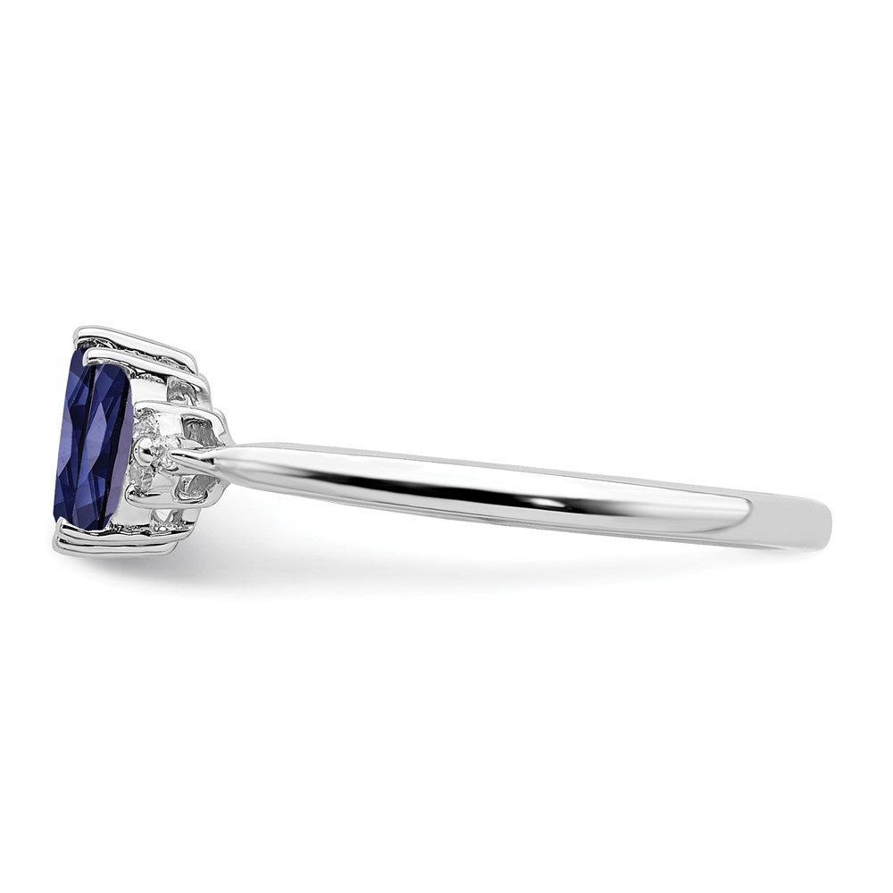 14K Weißgold Ring mit Marquise-Saphir (synthetisch) und echten Diamanten, 3-Steine