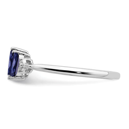 14K Weißgold Ring mit Marquise-Saphir (synthetisch) und echten Diamanten, 3-Steine