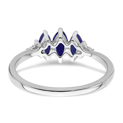 14K Weißgold Ring mit Marquise-Saphir (synthetisch) und echten Diamanten, 3-Steine