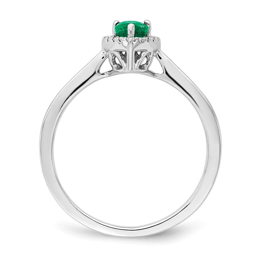 14K Weißgold Ring mit Tropfen-Smaragd und echten Diamanten im Halo-Design