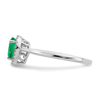 14K Weißgold Ring mit Tropfen-Smaragd und echten Diamanten im Halo-Design