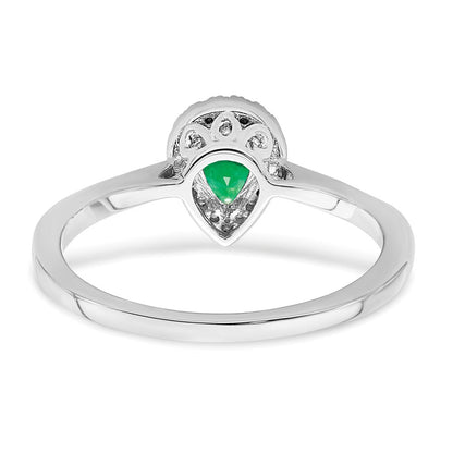 14K Weißgold Ring mit Tropfen-Smaragd und echten Diamanten im Halo-Design