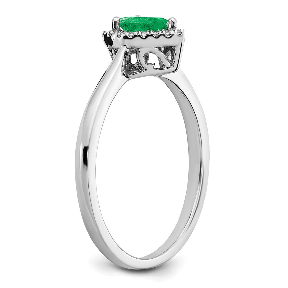 14K Weißgold Ring mit Tropfen-Smaragd und echten Diamanten im Halo-Design