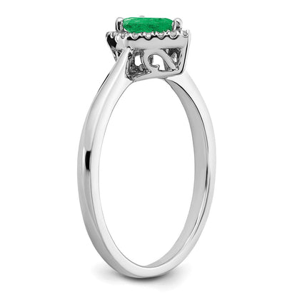 14K Weißgold Ring mit Tropfen-Smaragd und echten Diamanten im Halo-Design
