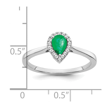 14K Weißgold Ring mit Tropfen-Smaragd und echten Diamanten im Halo-Design