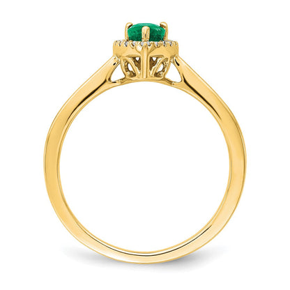 14K Gelbgold Ring mit birnenförmigem Smaragd und echtem Diamant-Halo
