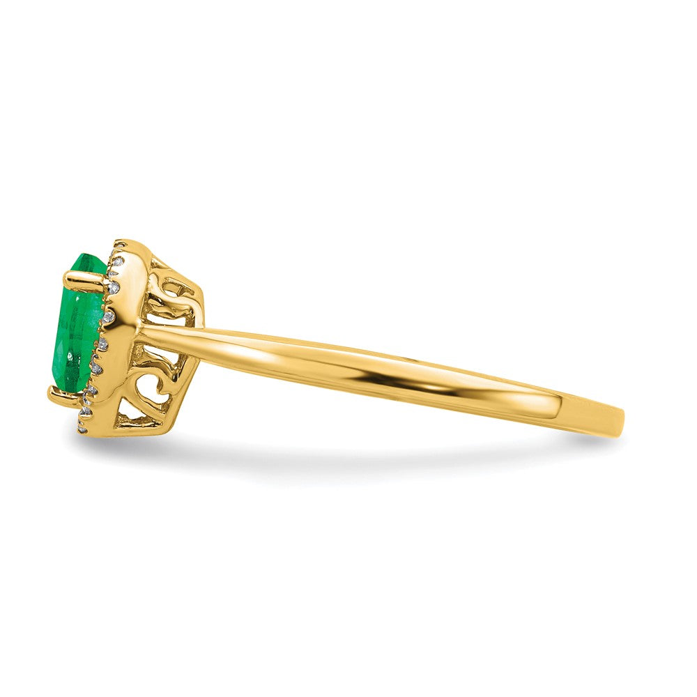 14K Gelbgold Ring mit birnenförmigem Smaragd und echtem Diamant-Halo
