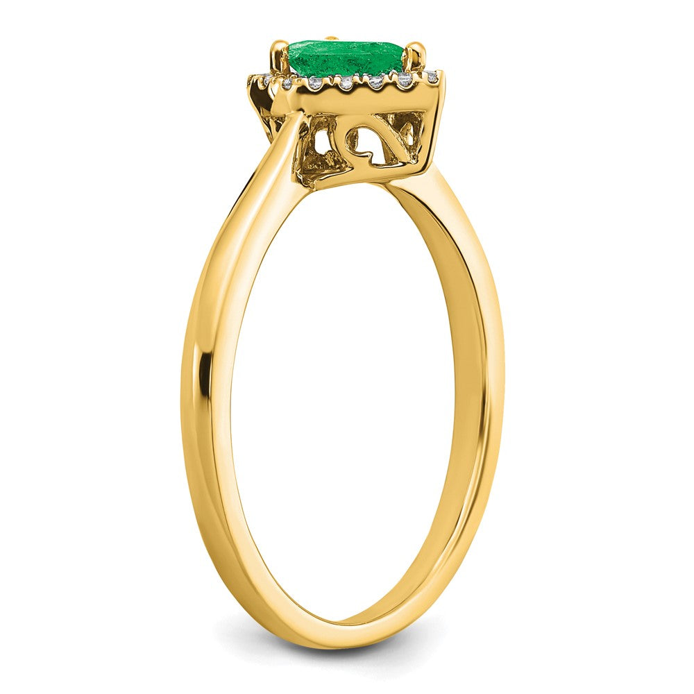 14K Gelbgold Ring mit birnenförmigem Smaragd und echtem Diamant-Halo