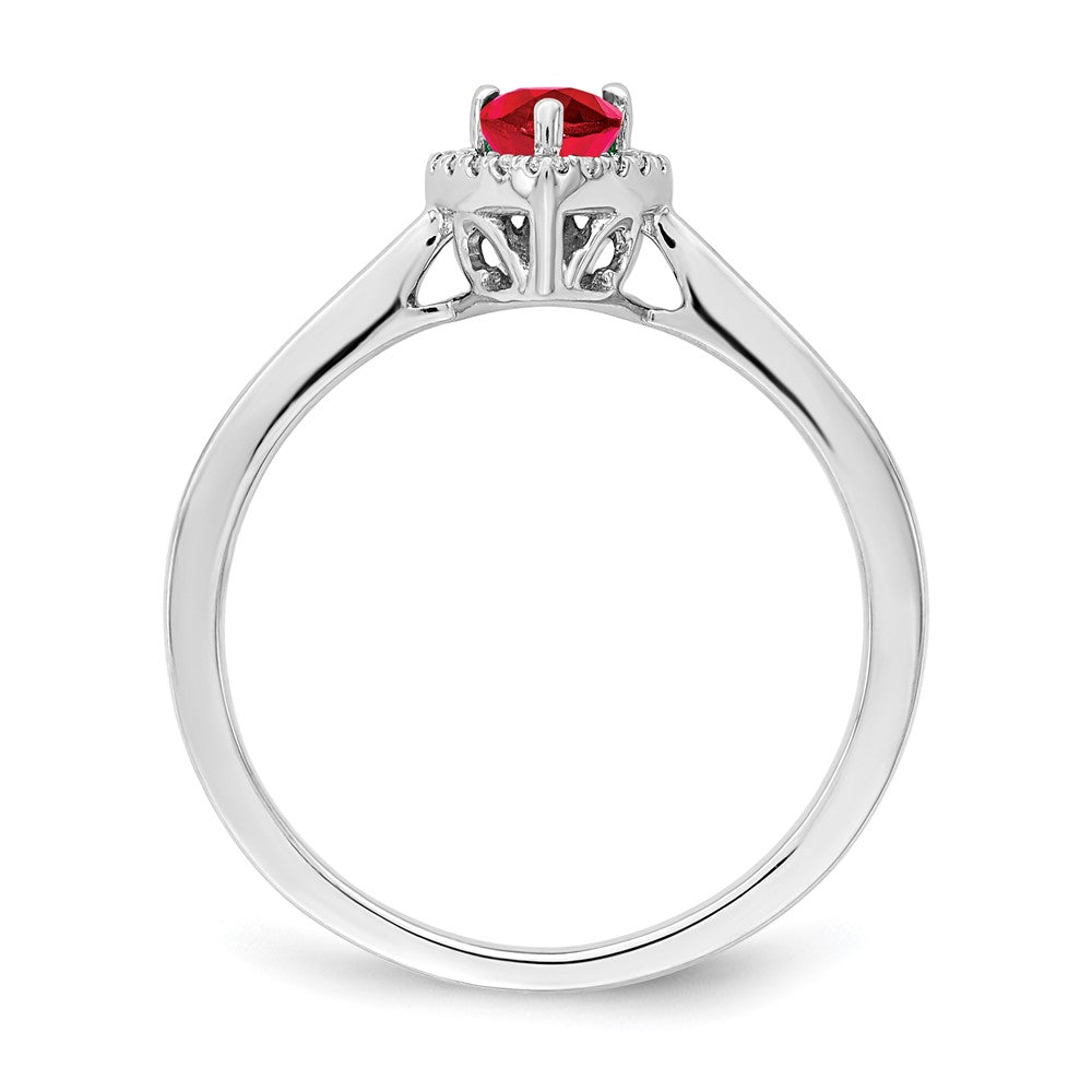14K Weißgold Ring mit birnenförmigem Rubin, Diamant-Halo und echten Diamanten