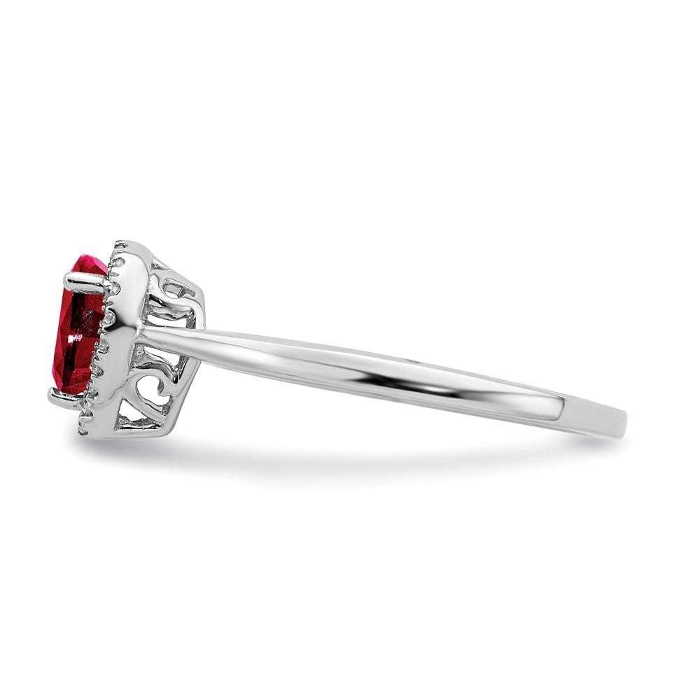 14K Weißgold Ring mit birnenförmigem Rubin, Diamant-Halo und echten Diamanten