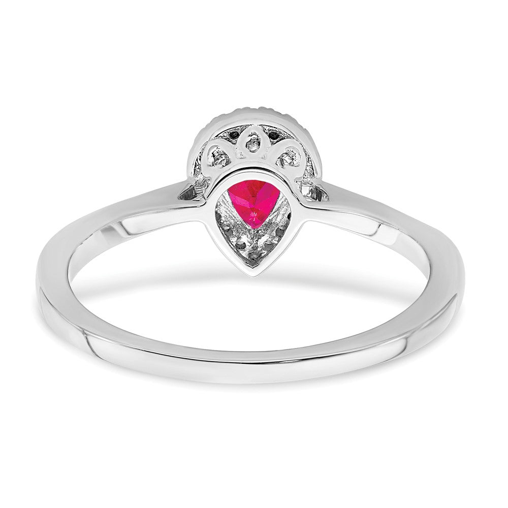 14K Weißgold Ring mit birnenförmigem Rubin, Diamant-Halo und echten Diamanten