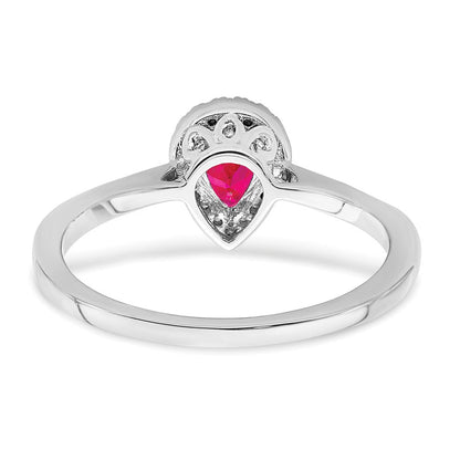 14K Weißgold Ring mit birnenförmigem Rubin, Diamant-Halo und echten Diamanten