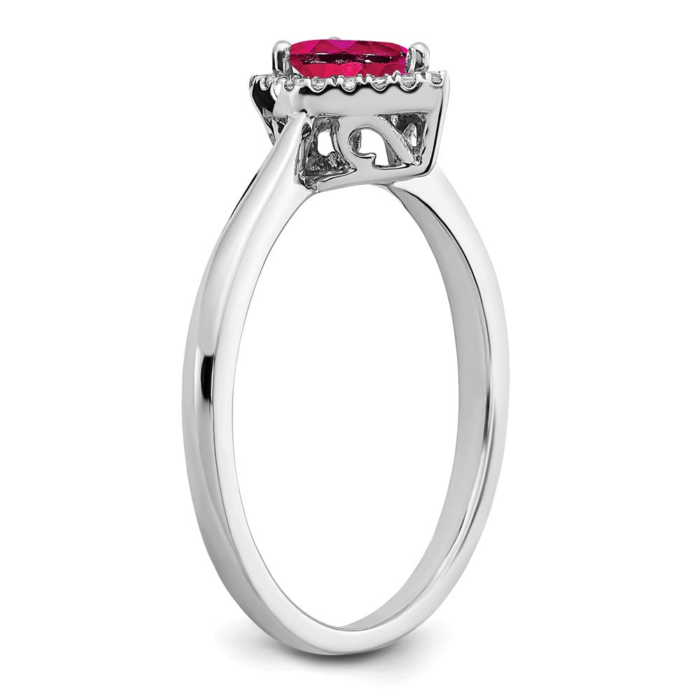 14K Weißgold Ring mit birnenförmigem Rubin, Diamant-Halo und echten Diamanten