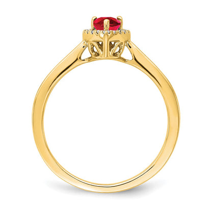 14K Gelbgold Ring mit Birnenschliff-Rubin und echten Diamanten im Halo-Design