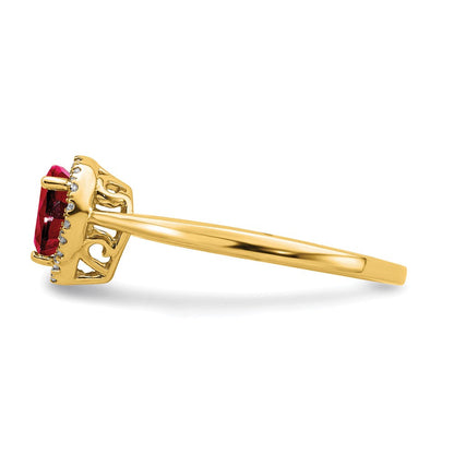 14K Gelbgold Ring mit Birnenschliff-Rubin und echten Diamanten im Halo-Design