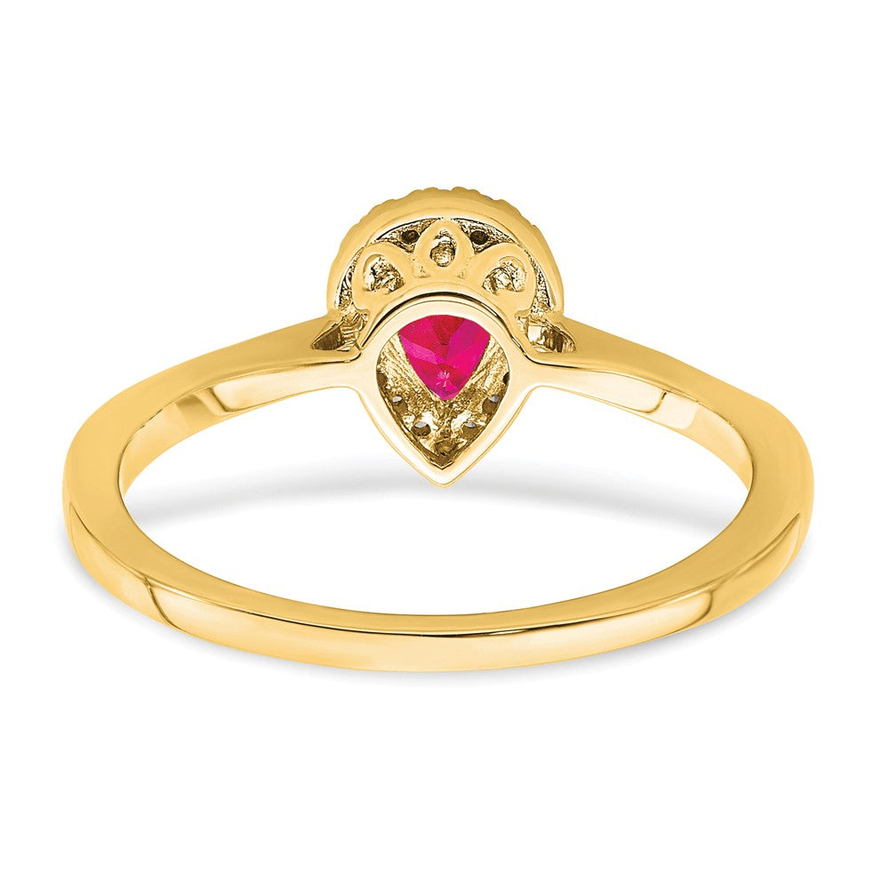 14K Gelbgold Ring mit Birnenschliff-Rubin und echten Diamanten im Halo-Design