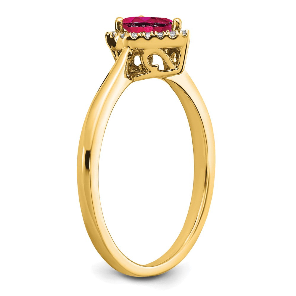 14K Gelbgold Ring mit Birnenschliff-Rubin und echten Diamanten im Halo-Design