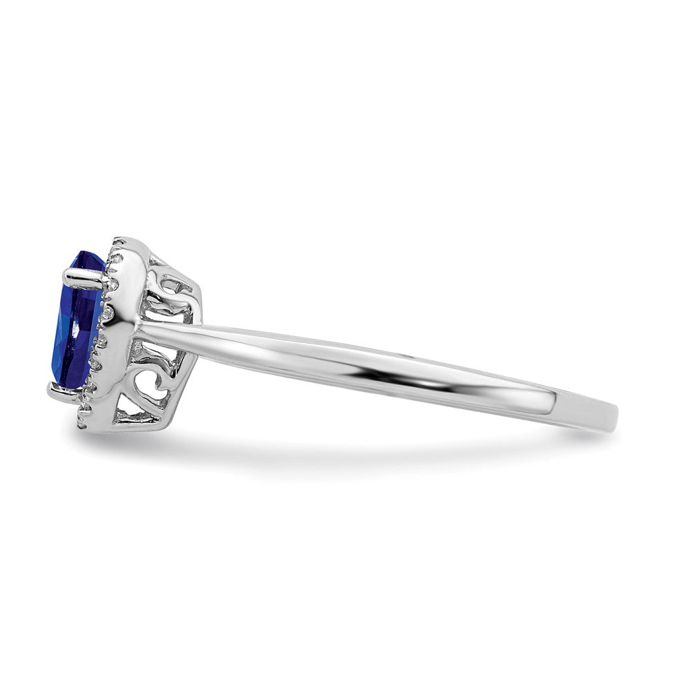 14K Weißgold Ring mit Tropfen-Saphir und echten Diamanten im Halo-Design