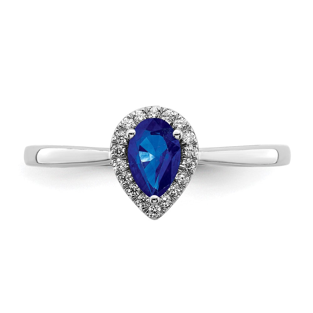 14K Weißgold Ring mit Tropfen-Saphir und echten Diamanten im Halo-Design