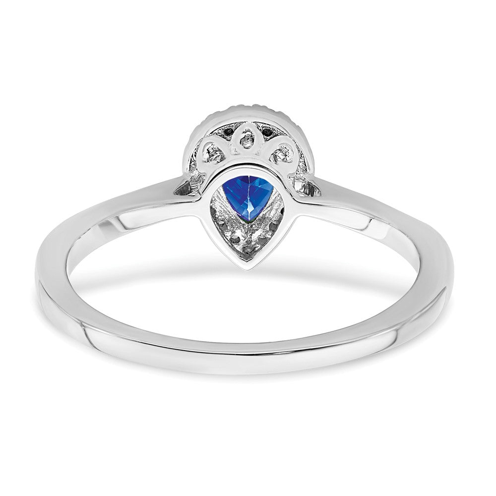 14K Weißgold Ring mit Tropfen-Saphir und echten Diamanten im Halo-Design