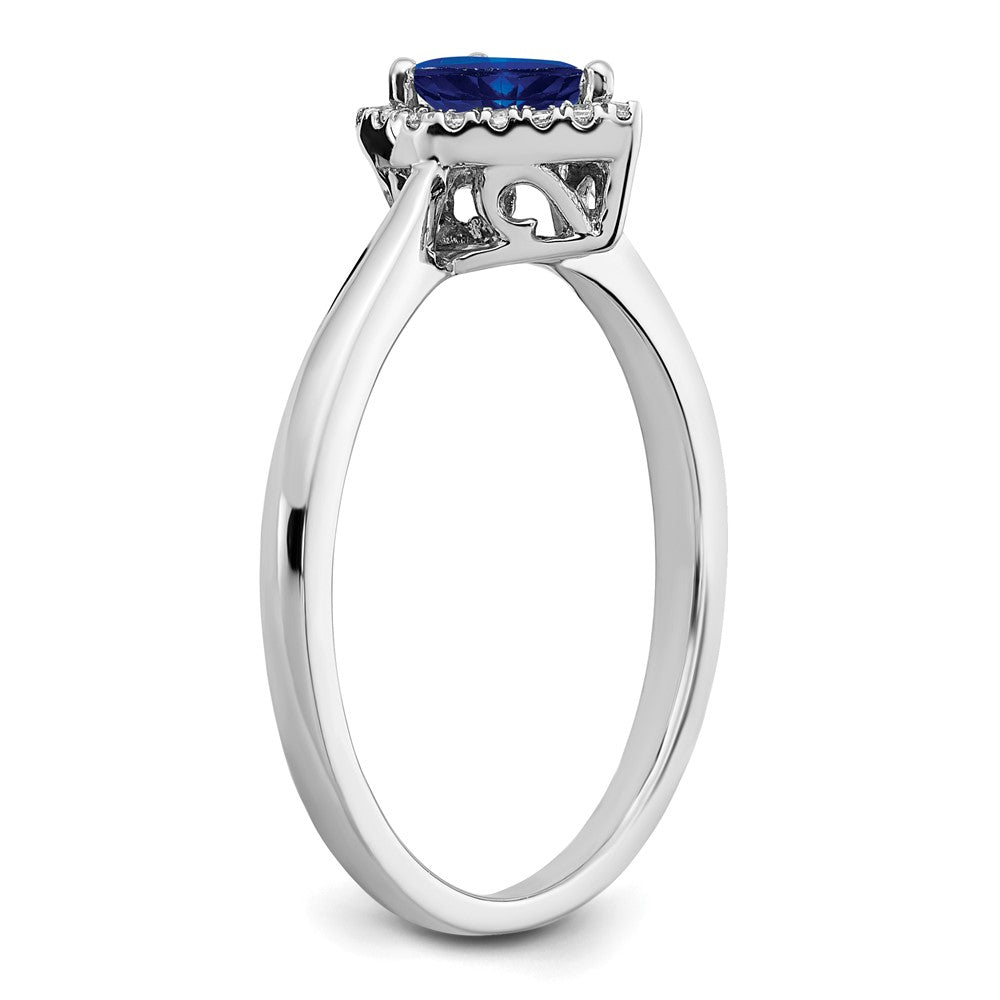 14K Weißgold Ring mit Tropfen-Saphir und echten Diamanten im Halo-Design